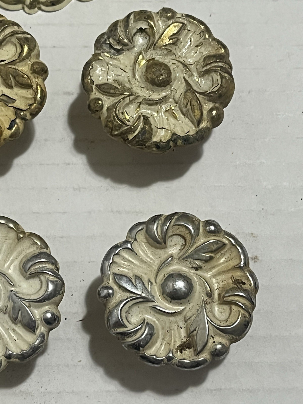Lot of Vintage Of Floral French Provincial Drawer Knobs Pulls White Brass 1960s