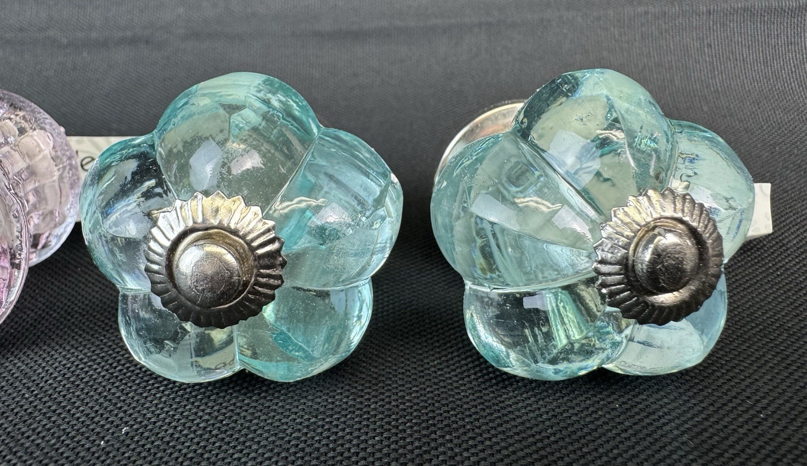 NWT Glass Drawer Pulls Clear Light Pink & Blue Dresser Kitchen Lot Of 4