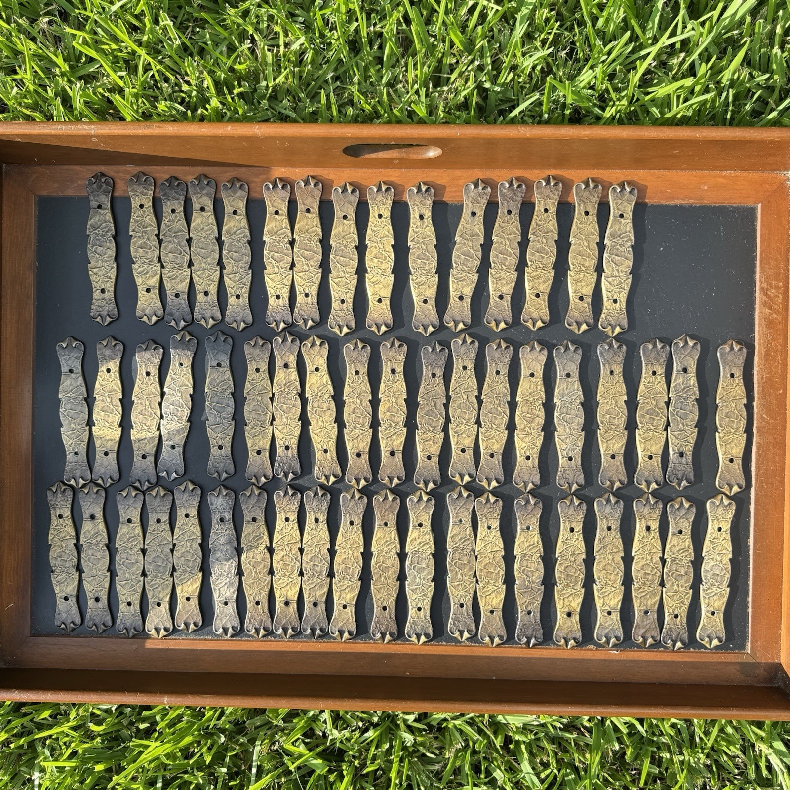 Lot of 54 VTG Amrock 176A-1 Brass Drawer Backplates 3” Ctrs RD 1971 Pat D219425
