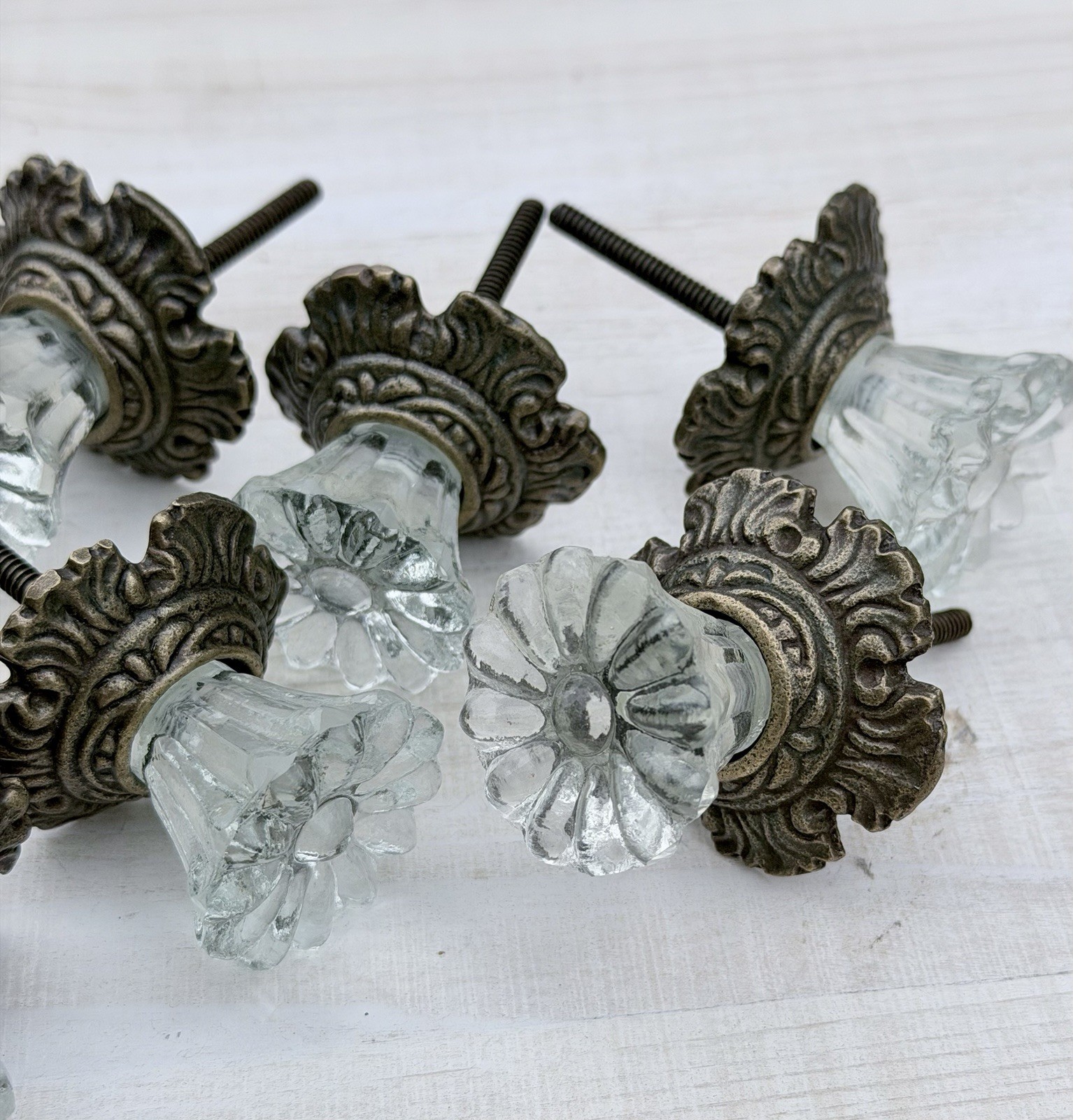 8 Antique Bronze Glass Drawer Pulls Hardware Handles Vintage Cabinet Door Knobs