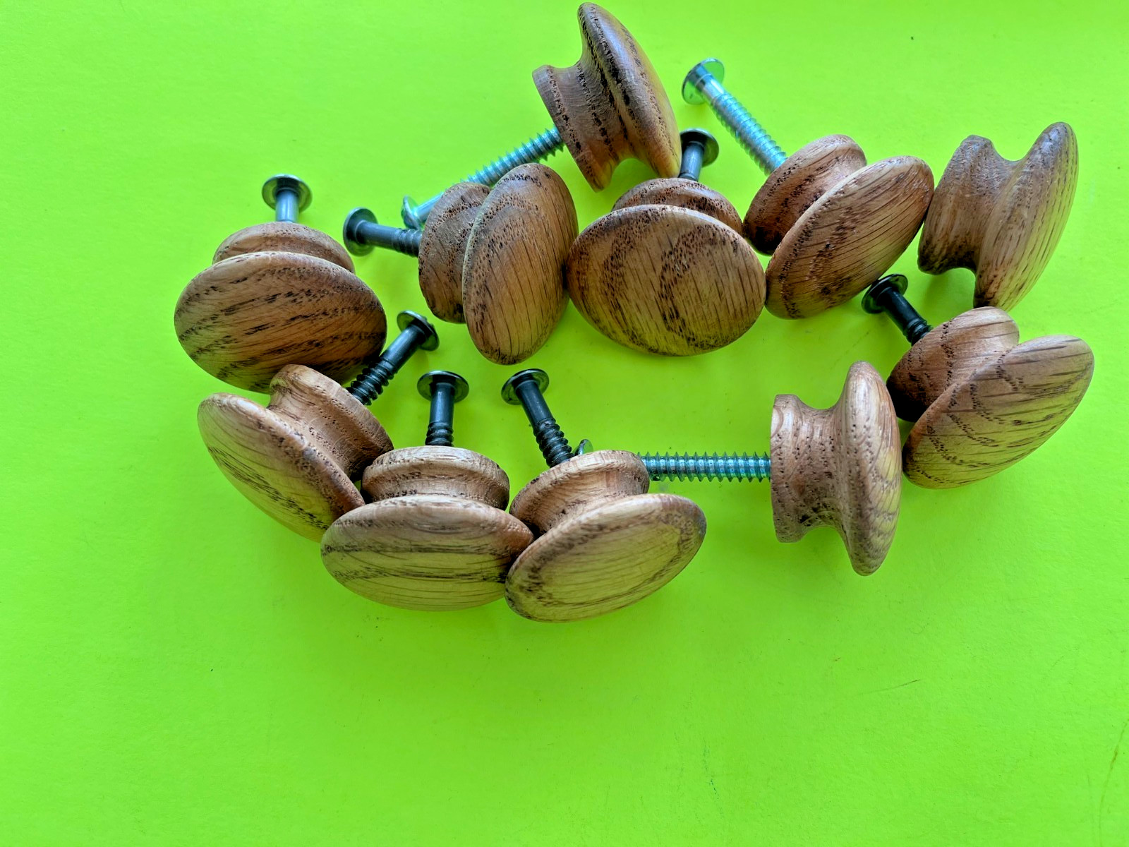 10 Vintage Round Wood Oak Mushroom Drawer Pull Knobs 1 1/2 “