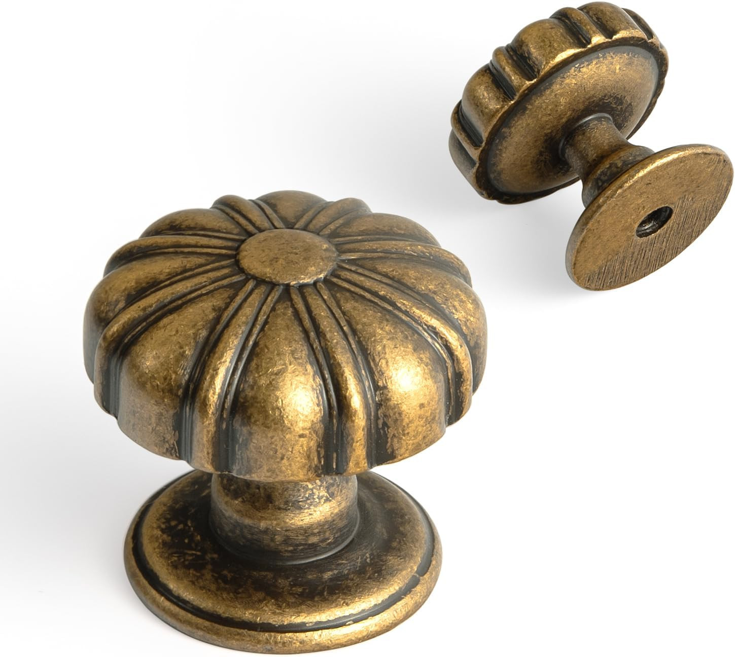 Set of 12 Rustic Floral Antique Brass Cabinet Knobs – Elegant Handles Vintage Re