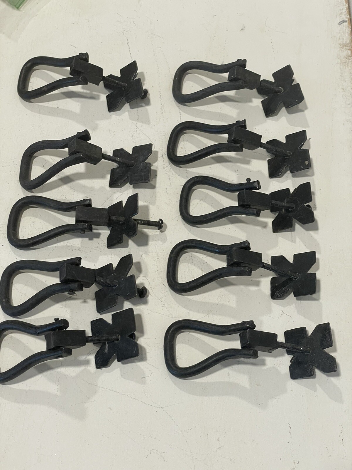10 Drop Ring Pulls Black Wrought Iron Rustic Set of 10