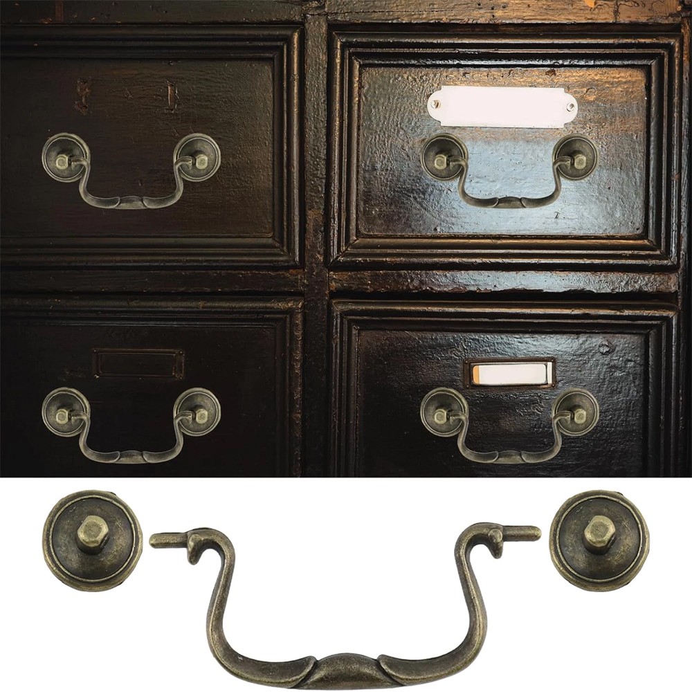 Antique 6x Bail Handle Drop Pulls Vintage Bronze Drop Bail Drawer Cabinet