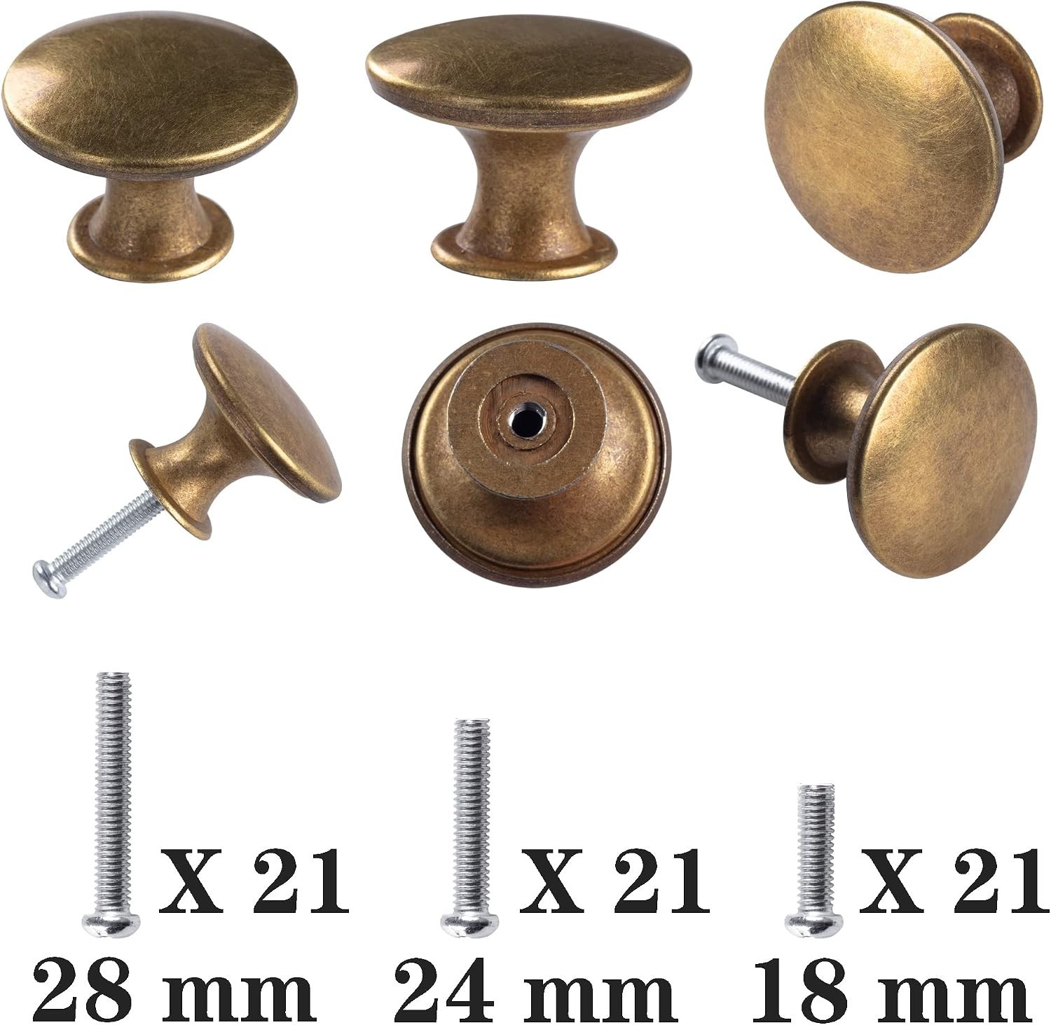 Classic Round Antique Brass Drawer Pulls – 10 Pack Lightweight Knobs with Screws