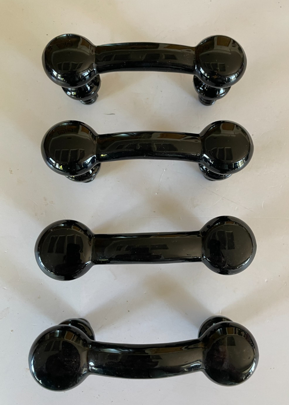 4 Edwardian Eastlake Black Milk Glass Cabinet Pulls Apothocary Handles 1920-30s