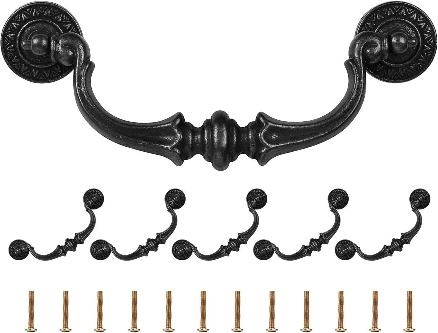6 Pack Drawer Pulls Handles 5.5″ Hole Center Vintage Antique Black Kitchen