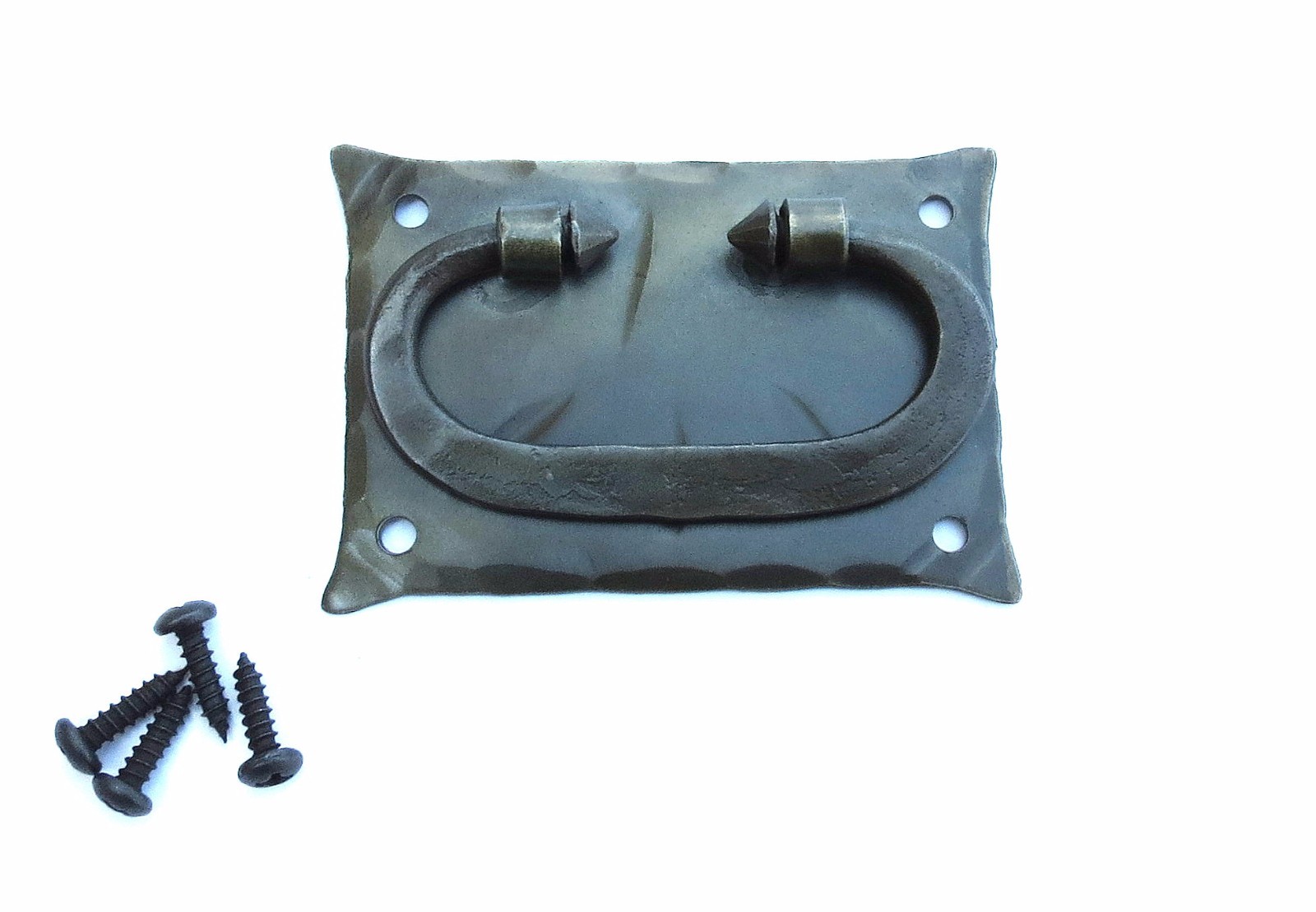 Back plate Cabinet Ring pull Handle Chest Drawer Trunk Door Black Wrought Iron