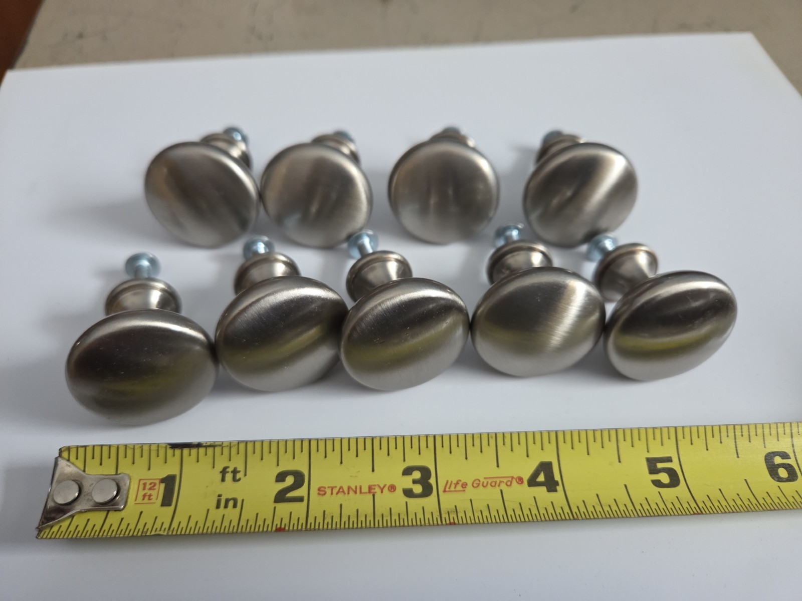 9 Knob Brushed Nickel Door Pull Solid 1-3/16″ Round Cabinet Drawer & 1″ Screws
