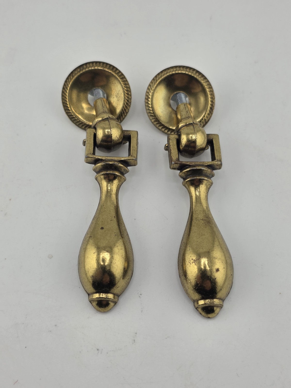 Vintage KBC Drop Drawer Pulls DISTRESSED Keeler Brass Co N18430 Set Of 2