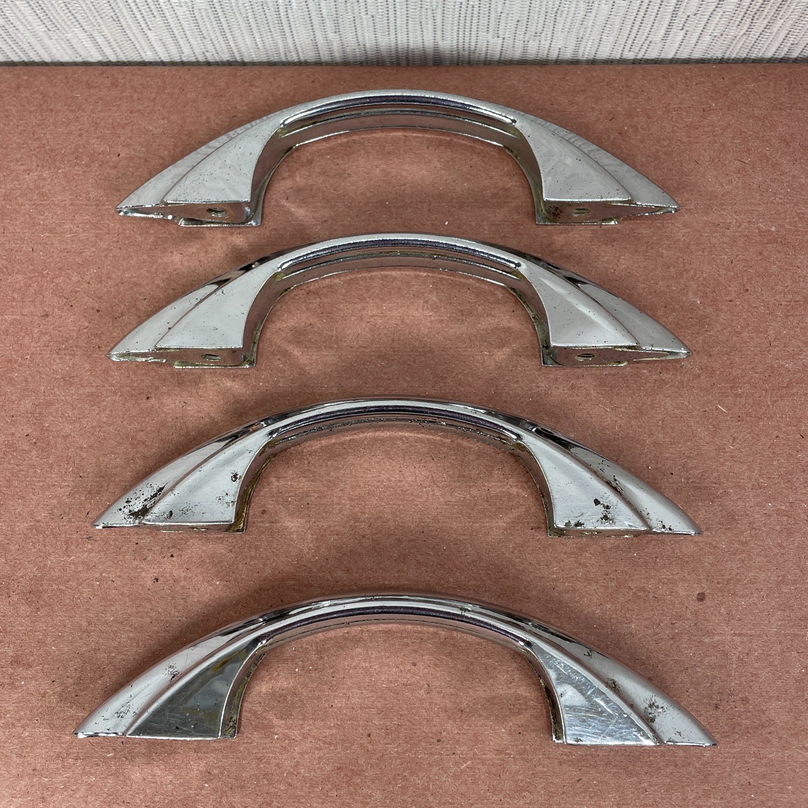 4 Vintage Cabinet Pulls Chrome Plated ( Similar to Youngstown & Amerock E311 )