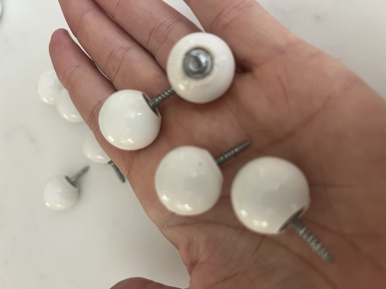 11 VINTAGE MCM WHITE PORCELAIN DRAWER ROUND BALL KNOBS CABINET PULLS 3/4” W