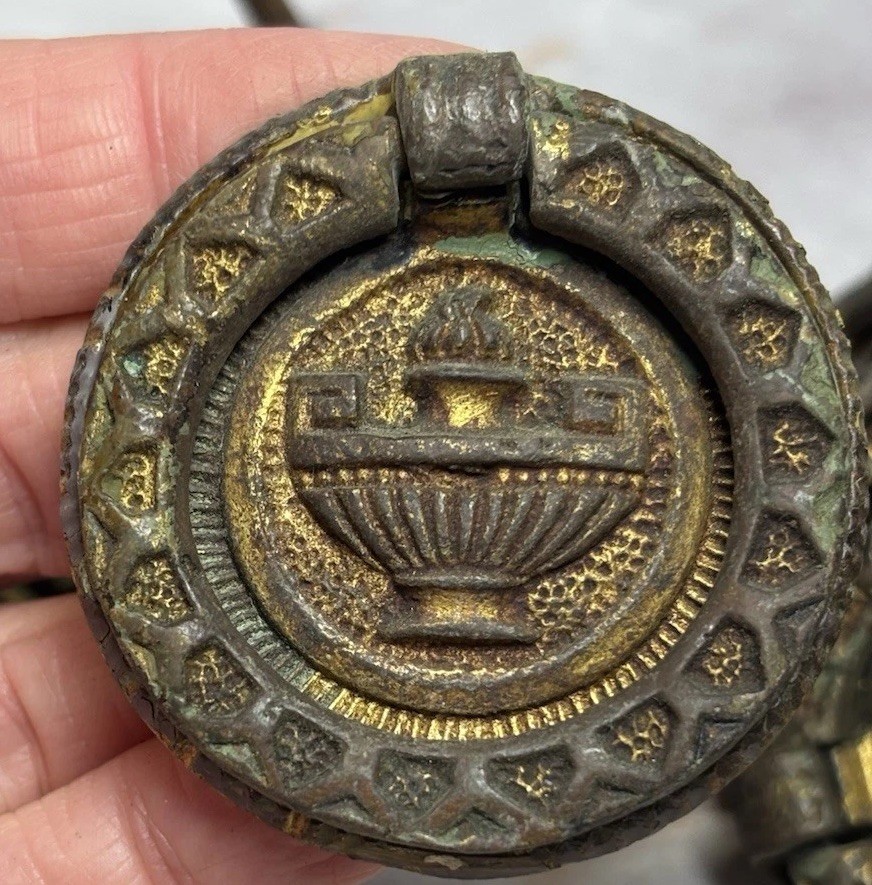 Antique Drawer Pulls Hardware Ornate Round Deco Ring Pulls Set Of 4
