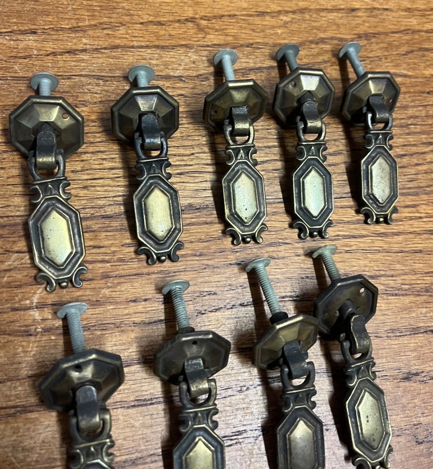 13 Vintage Art Deco Waterfall Dresser Drawer Pulls Brass Furniture Hardware