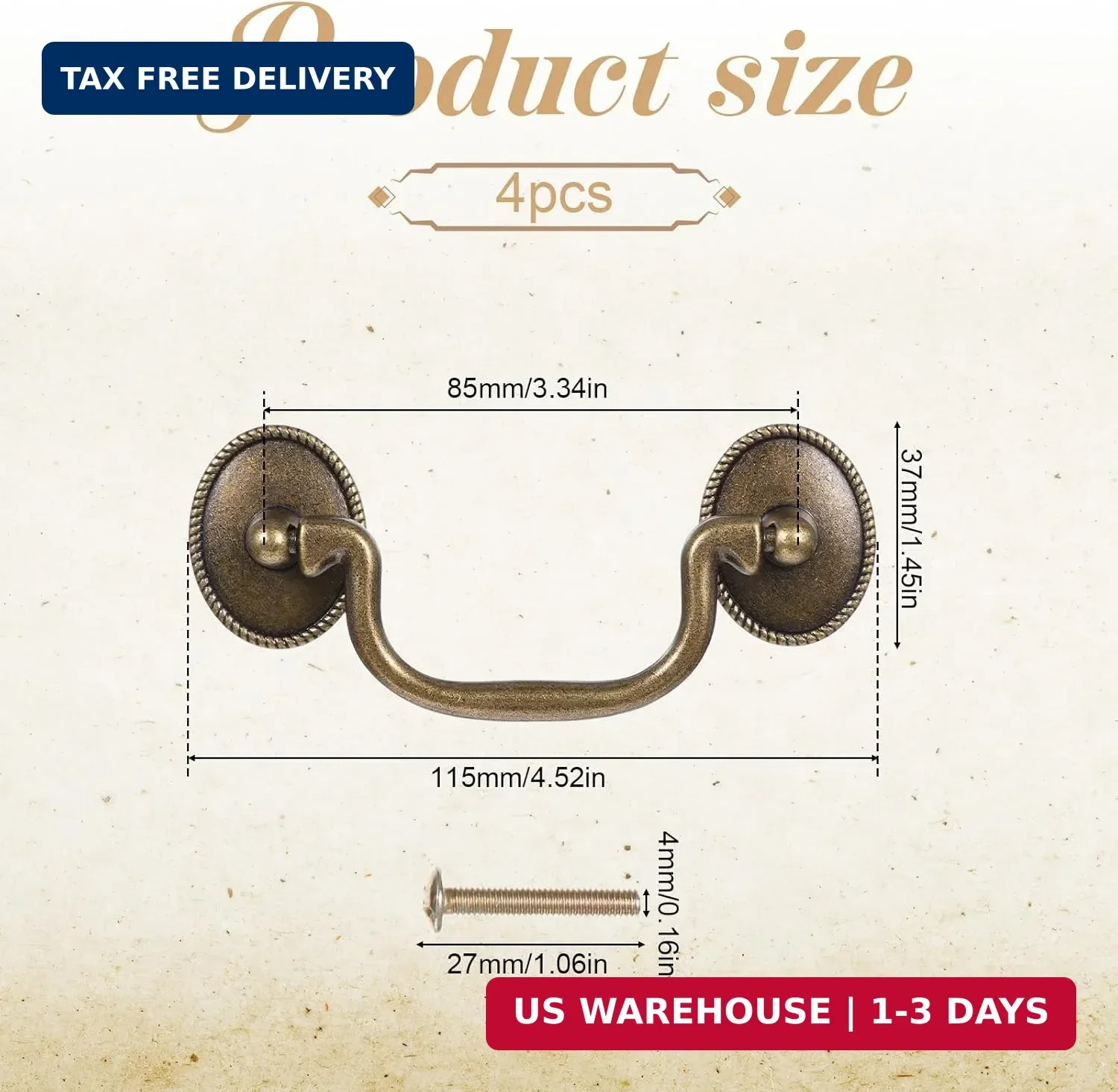 4 Pcs Antique Bails Handle Drop Pulls Drop Bail Handle Pulls Small Drawer Pull H