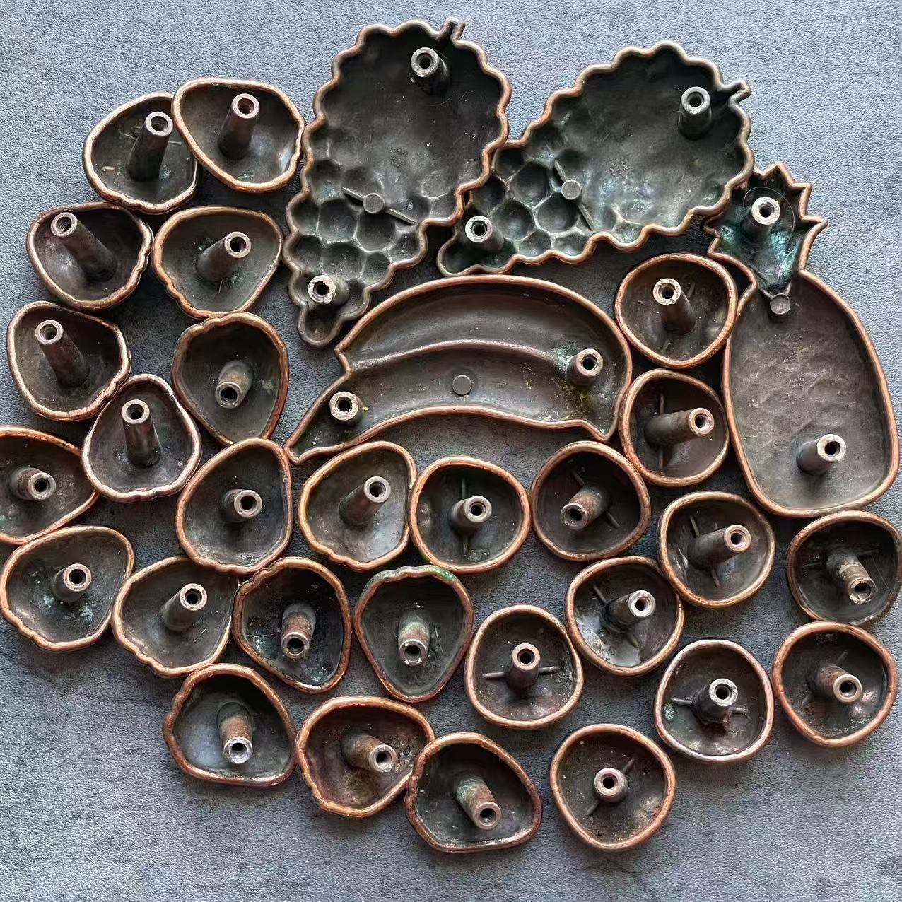 32-Lot Vintage 60s AJAX Copper Fruit Cabinet Knobs Drawer Pulls Made in USA MCM