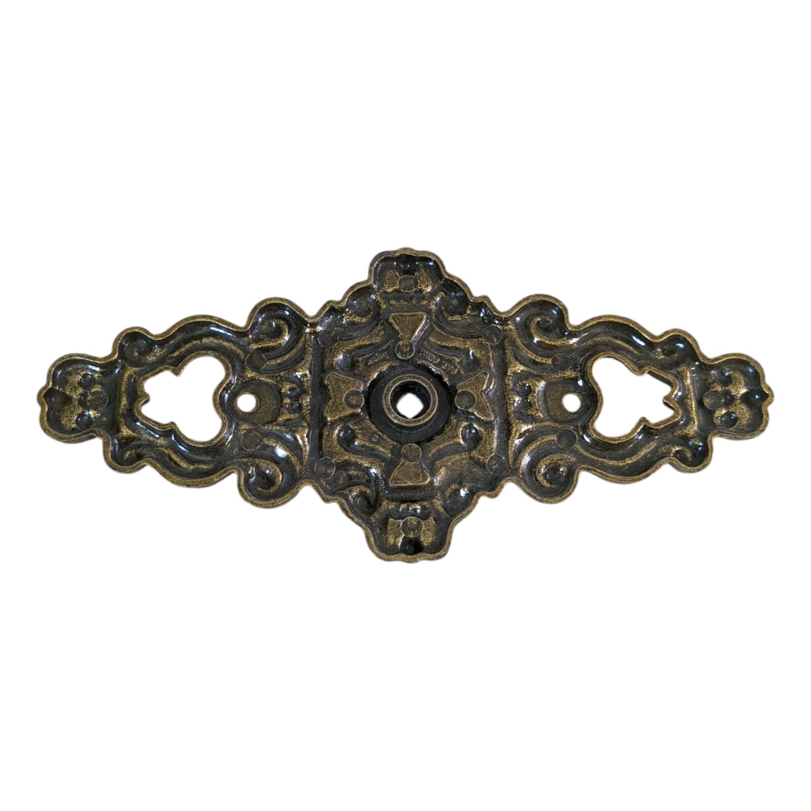 VTG Hyer Ornate Brass Cabinet Door Plate Knob Lrg Hollywood Regency Mid Century