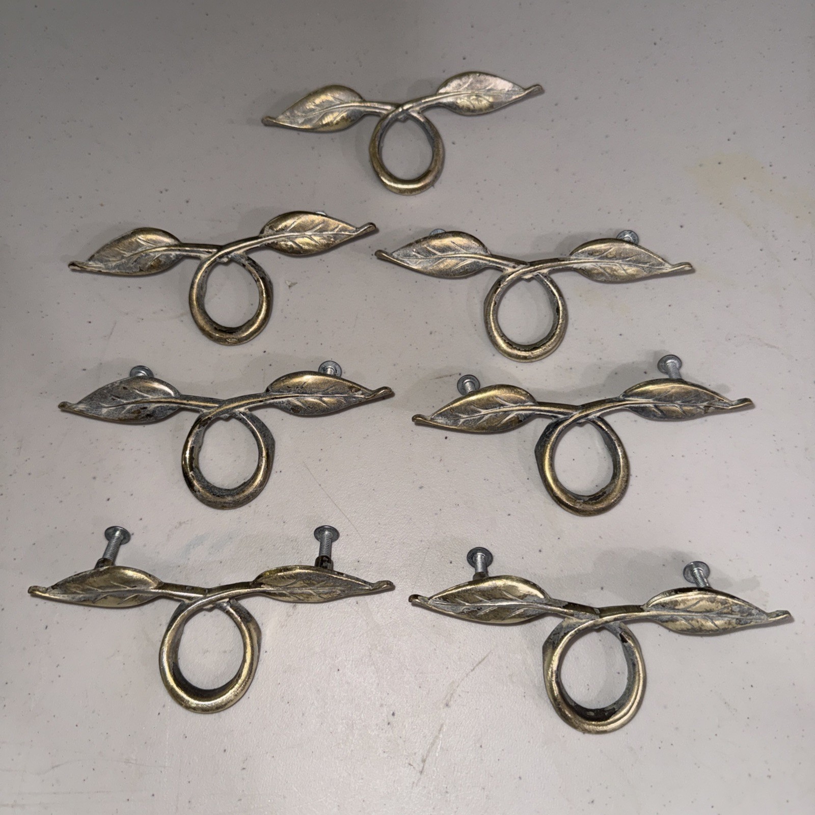 Set of 7 KBC Keeler Brass Leaf Vine Cabinet Drawer Pulls 3-1/8” CTC Vintage