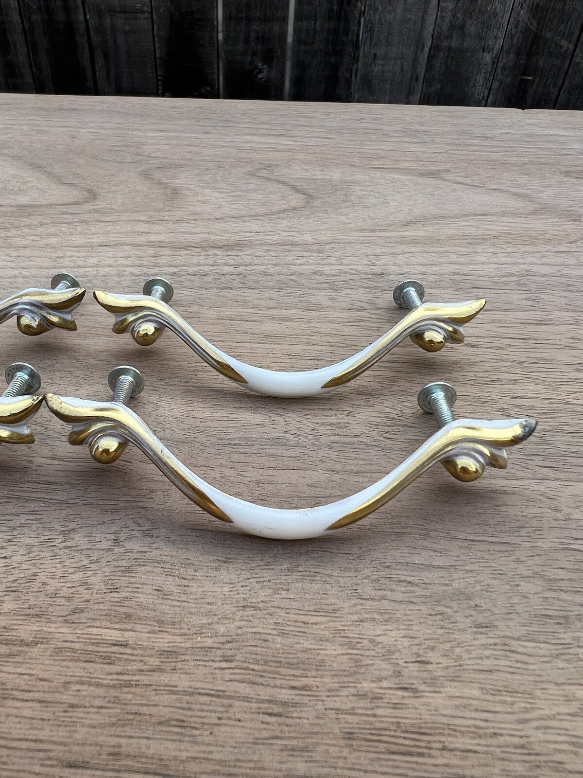 French Provincial Drawer Pulls Lot of 4 Center White On Brass