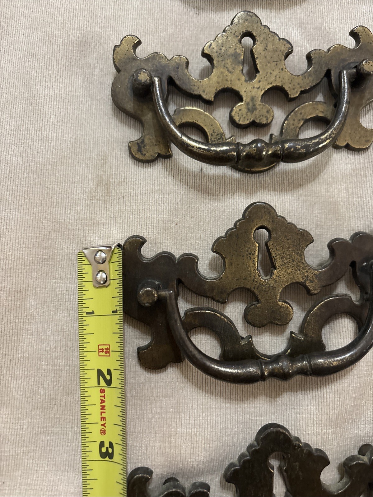 Chippendale Batwing Brass Drawer Pulls Set of 12 Bail Handles w/ Screws Vintage