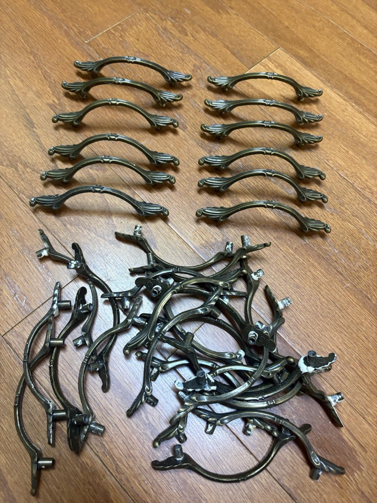 Vintage Cabinet Drawer Pulls Antique Brass 3” Centers 989A Ajax Set Of 24
