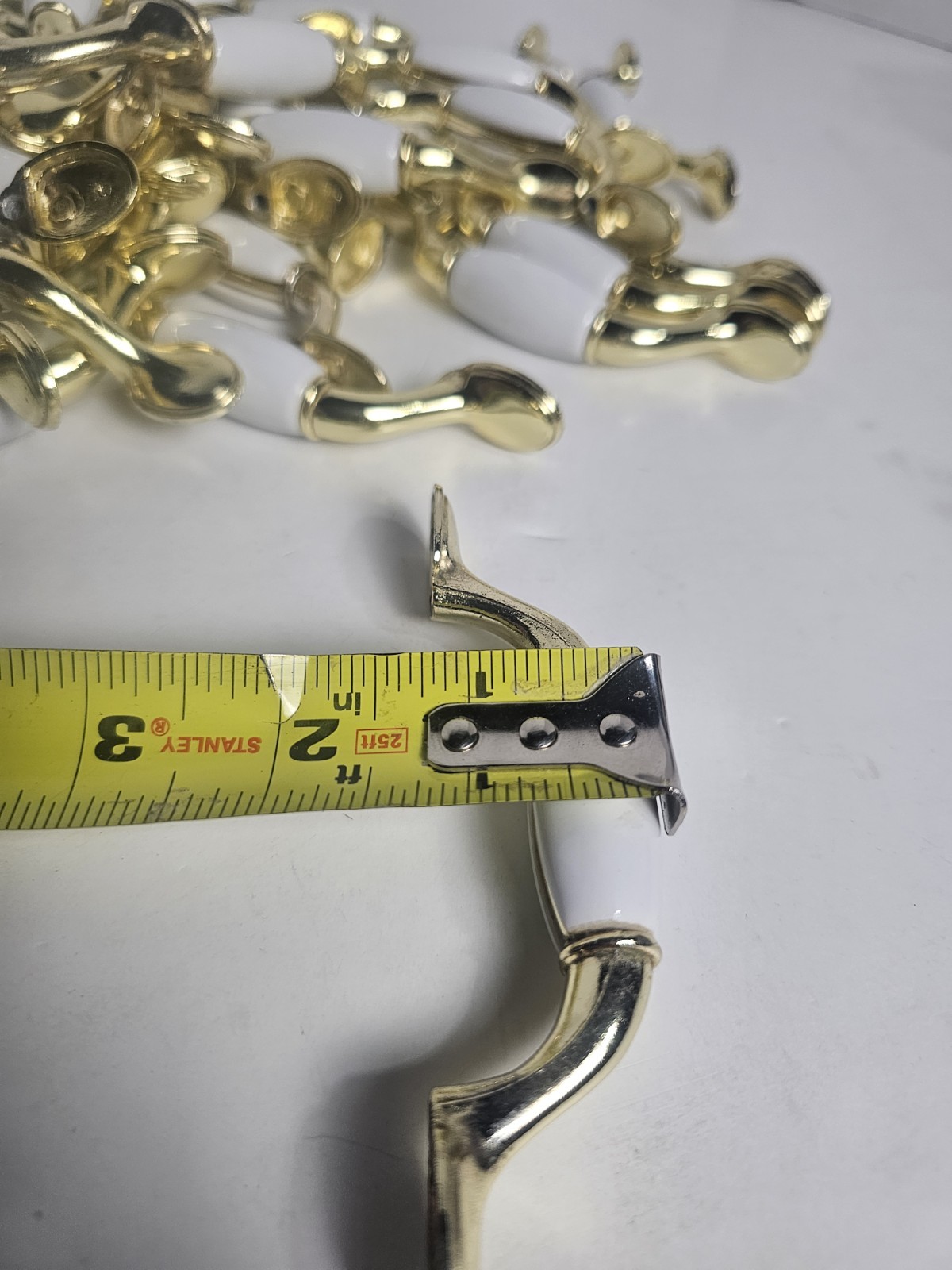 Vintage Drawer Pulls Lot Of 67 White Porcelain & Brass Tone