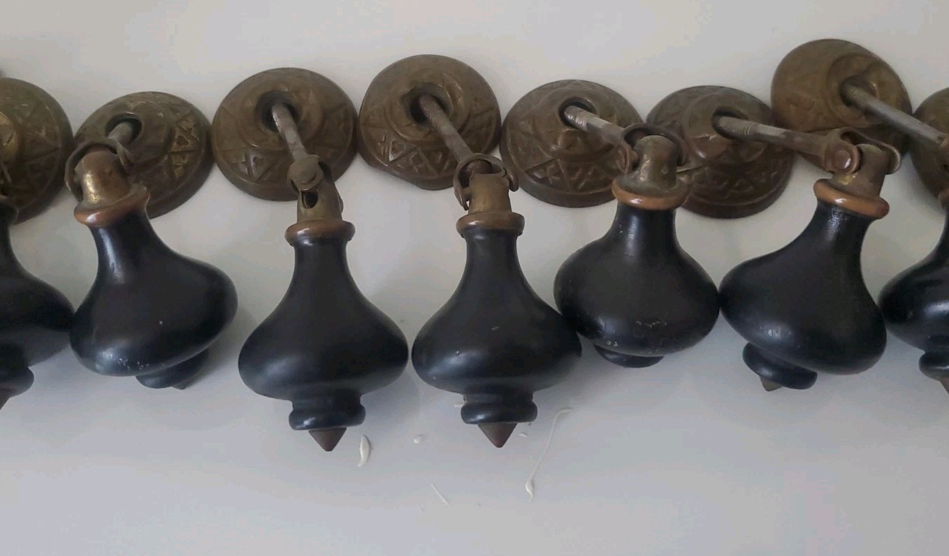 Atq Victorian Eastlake Teardrop Drawer Pulls Set 12 Black Wood & Metal + Extras
