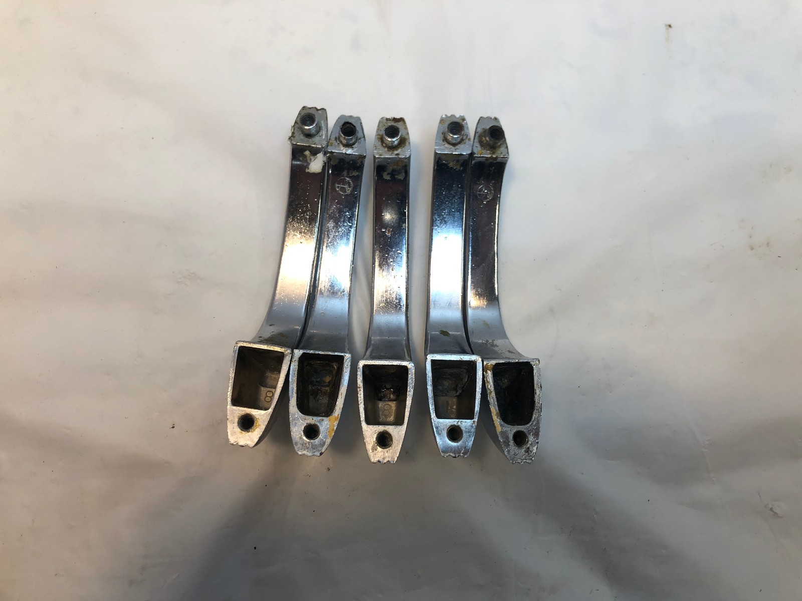 5 Vintage MCM Chrome Drawer Pulls Ribbed Cabinet Door Handles 3.5″ Centers