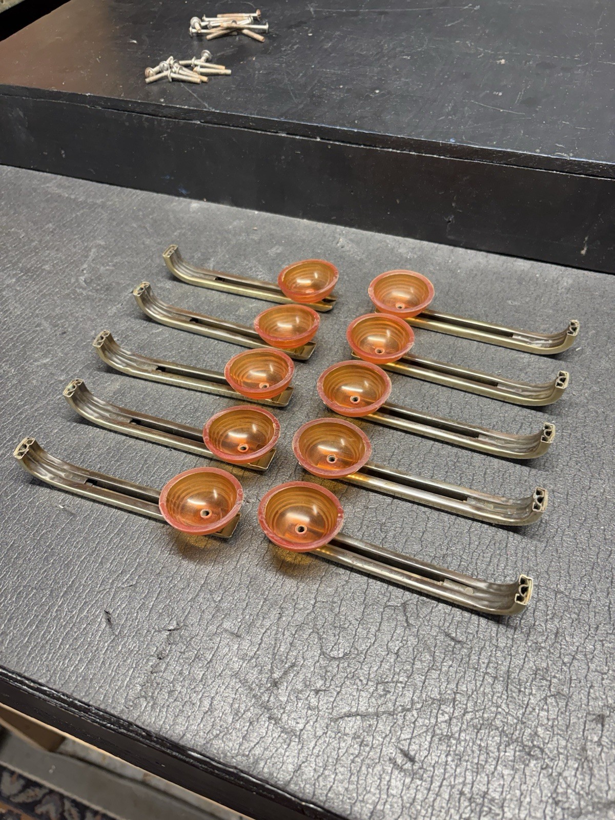 10 Very Nice Vintage Art Deco Brass And Bakelite 4.25” Drawer Pulls With Screws