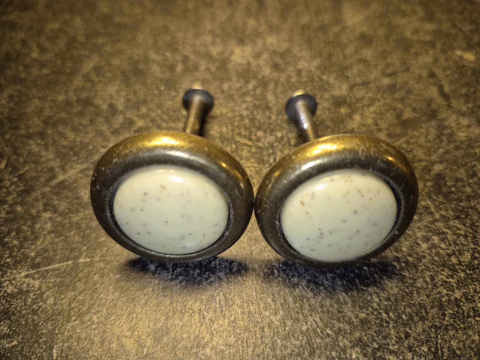 Vintage Brass Hardware Drawer Pulls With Beige Ceramic Center Bead Set Of 6