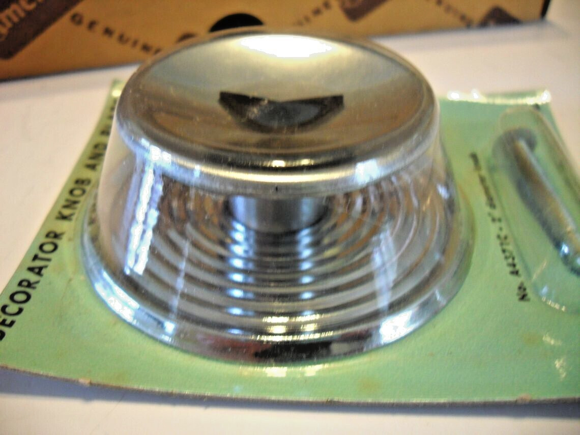 Vintage NOS 2″ Satin Chrome & Backplate Cabinet Knobs Black Mercedes Star