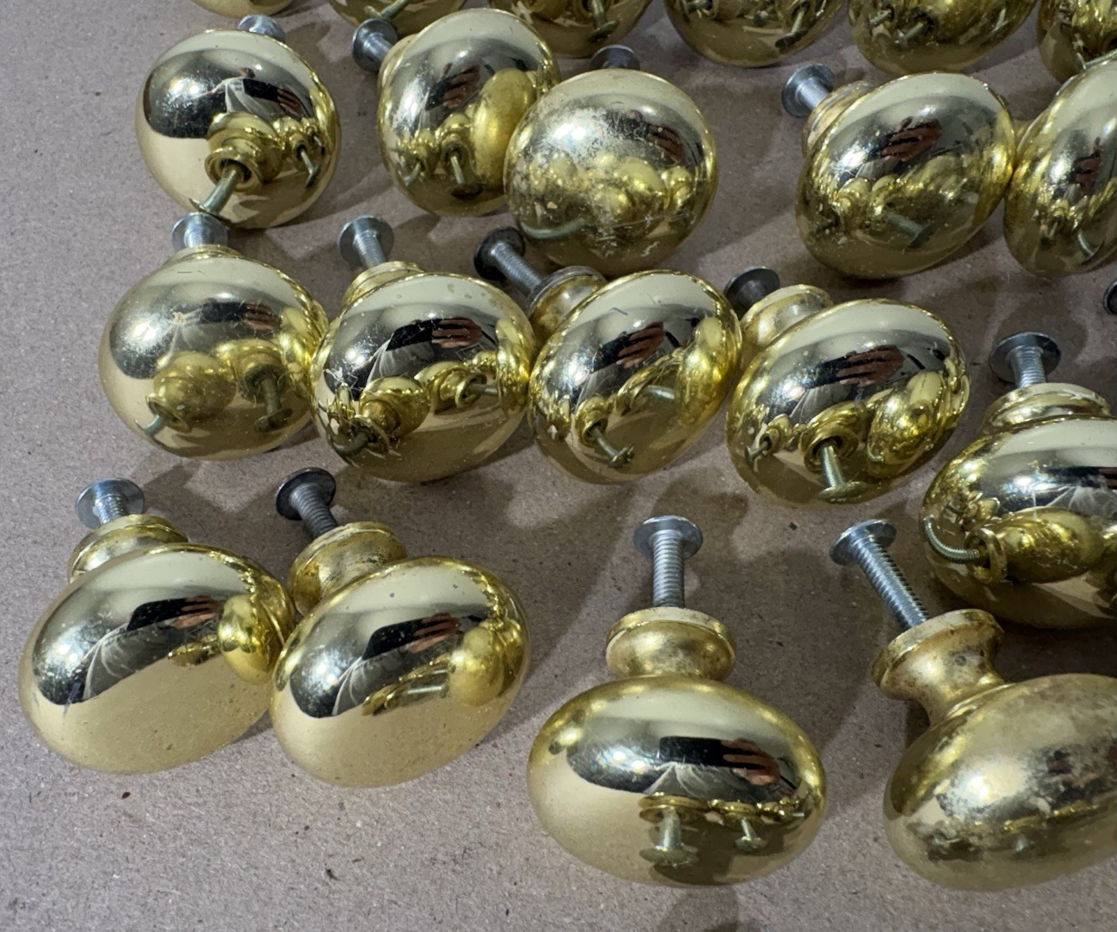 Vintage Brass Door Drawer Cabinet 1” Heavy Round Knob Lot W/Screws Furniture