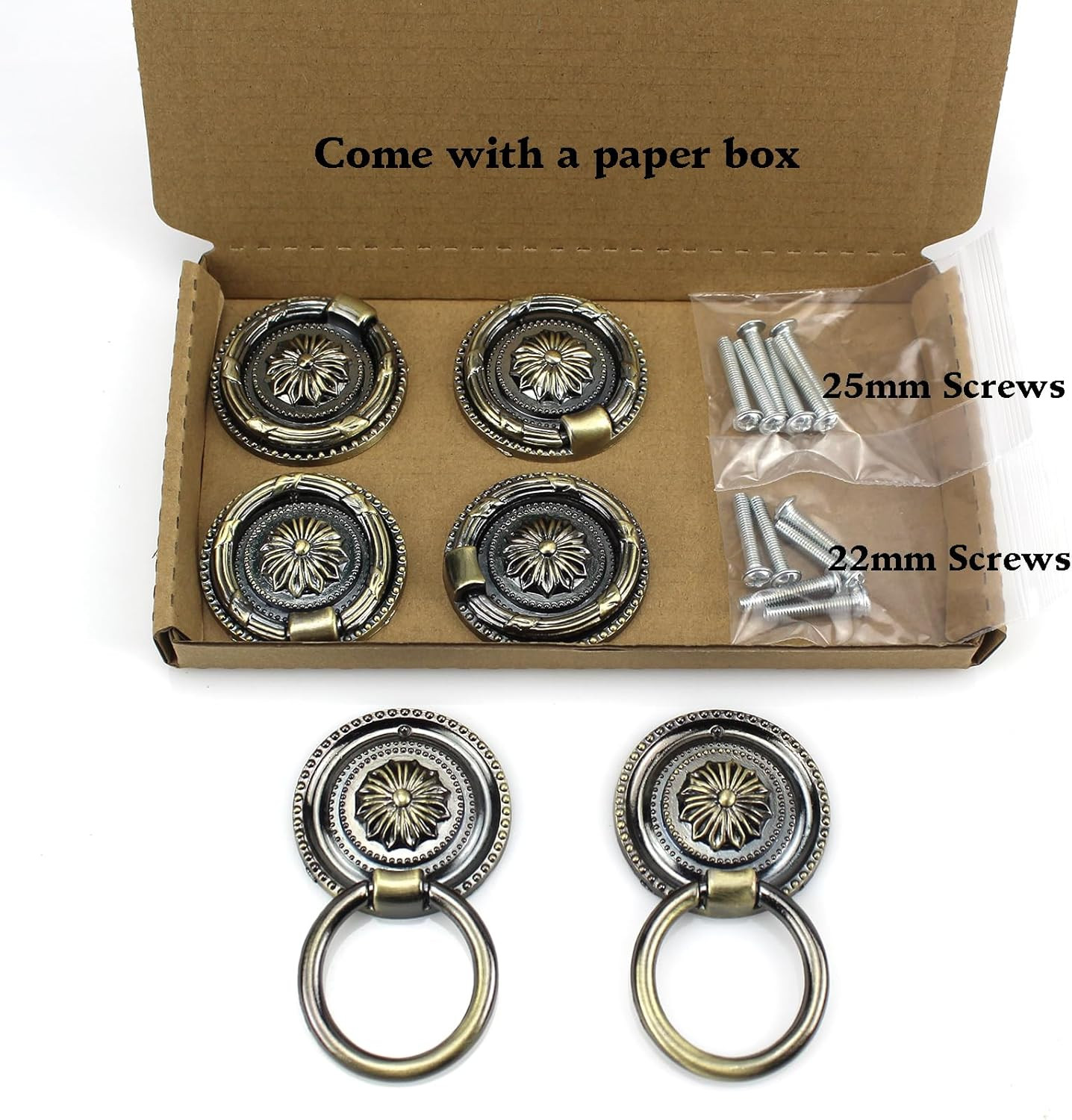 1.77 Inch Bronze Antique Drawer Pulls for Cabinet, 6 Packs | Dresser Pull Rings,