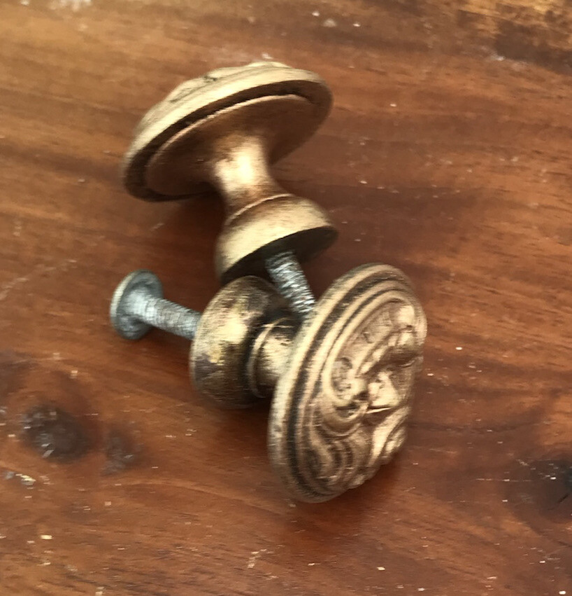 Vintage French drawer pull antique brass Provincial Door Dresser ￼round 1 ¼” dia