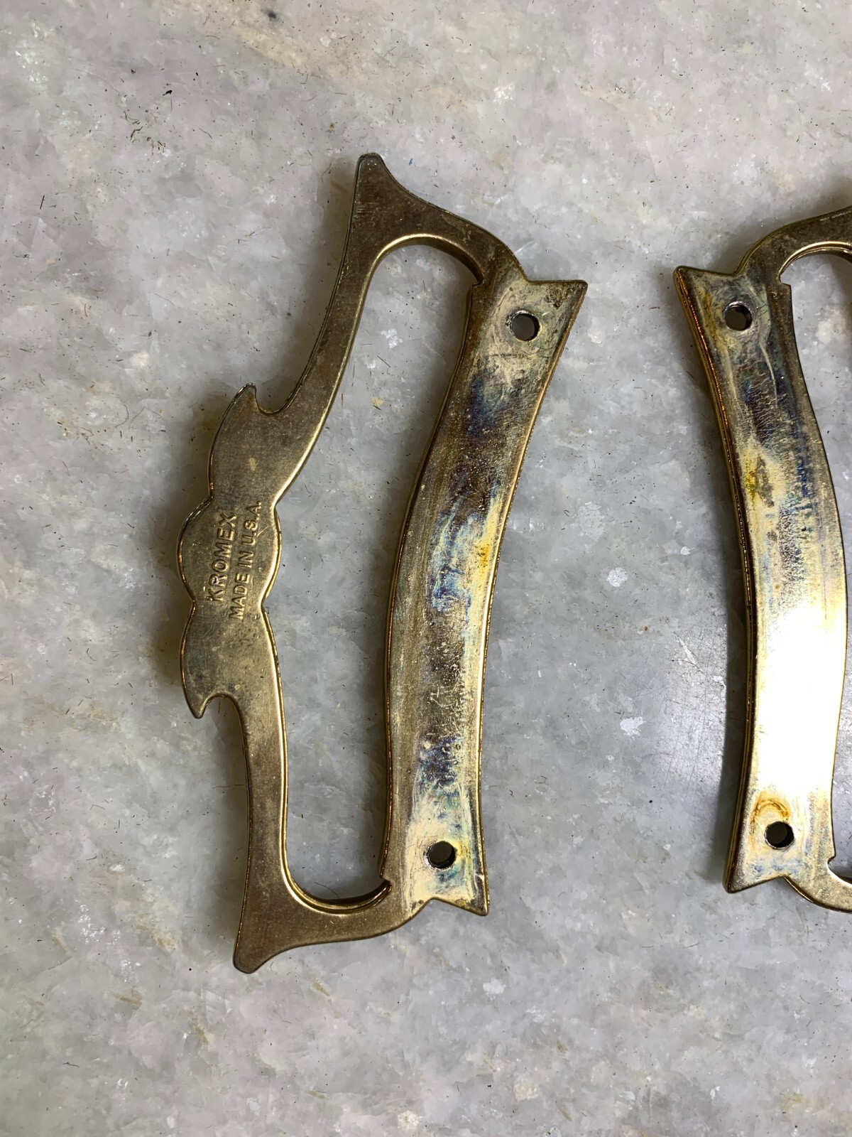 Antique Vintage Mid Century Modern MCM Steel Metal Handle Handles Gold Gilded