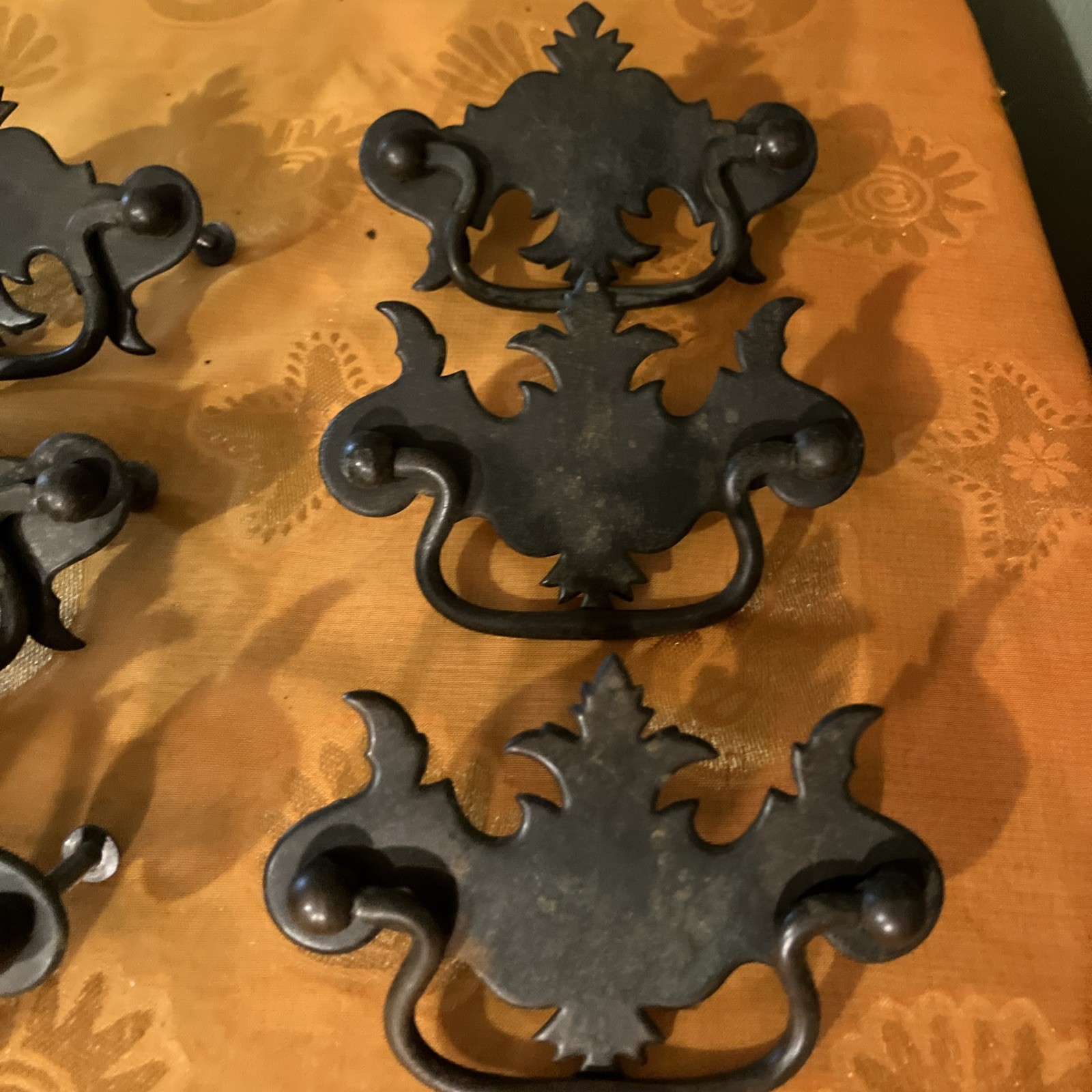 Set of 6 Vintage Metal Drawer Pulls Batwing USA Chippendale Style With Screws