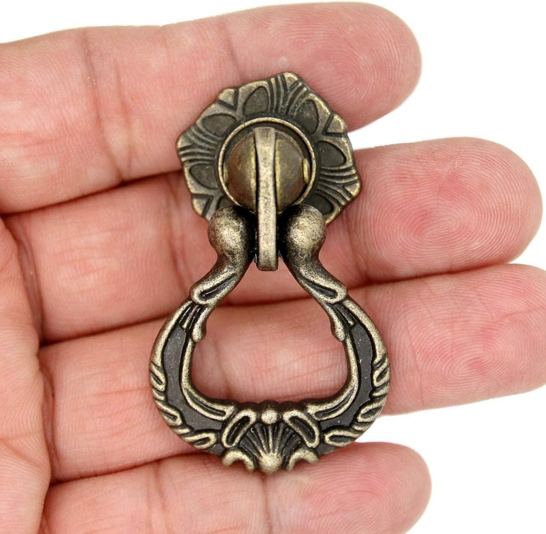 LXZ 4 Pcs Vintage Antique Brass Pendant Ring Pulls Drop Handles Knobs with Singl