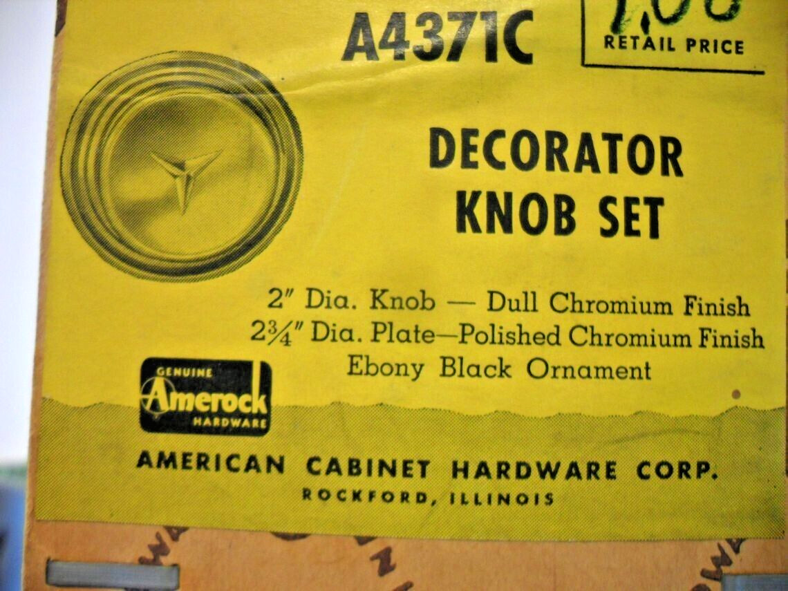 Vintage NOS 2″ Satin Chrome & Backplate Cabinet Knobs Black Mercedes Star