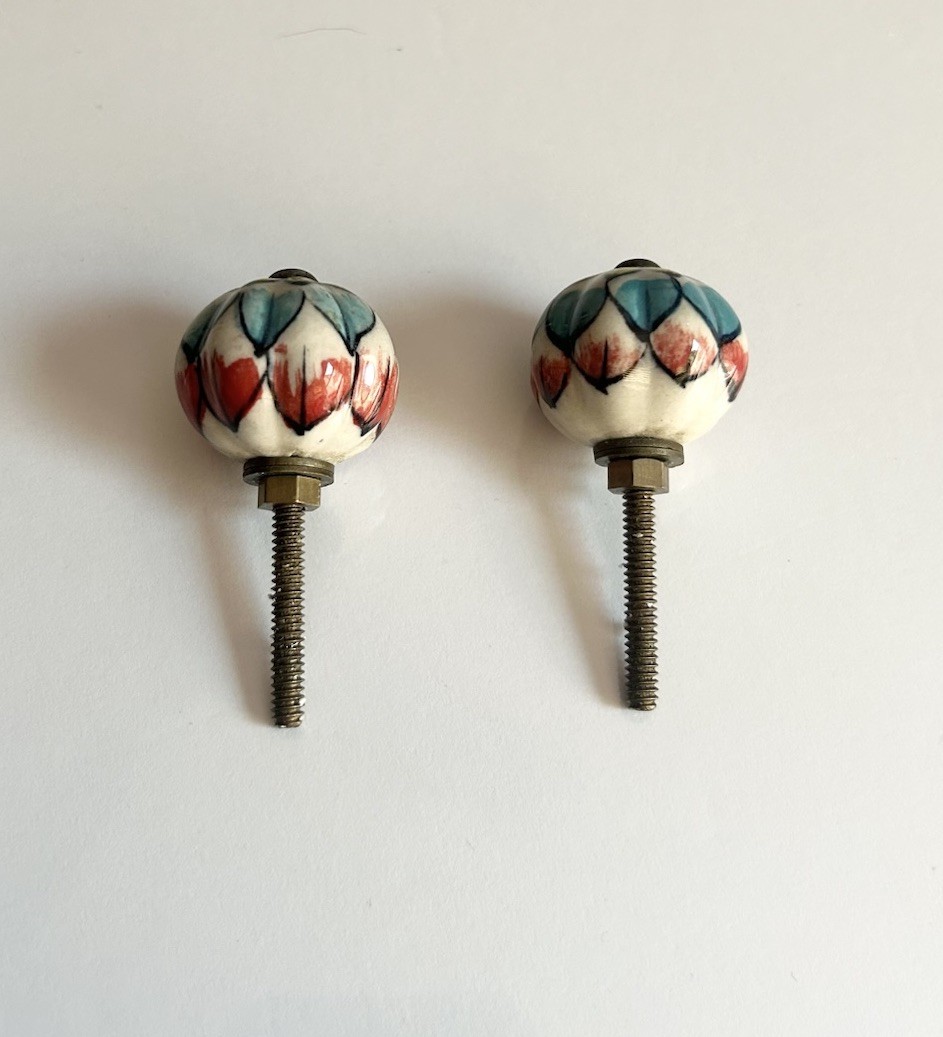 Vintage Floral Ceramic Brass Pull Knobs Cabinet Dresser Knobs Drawer