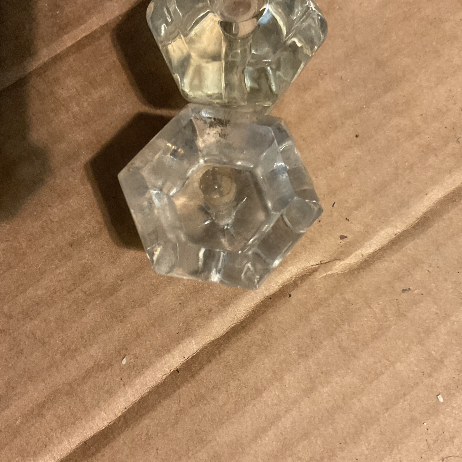 2 Antique Vintage Clear Glass Hexagon 6 sided 1.25″ x 1 .25″ Drawer Cabinet Knob