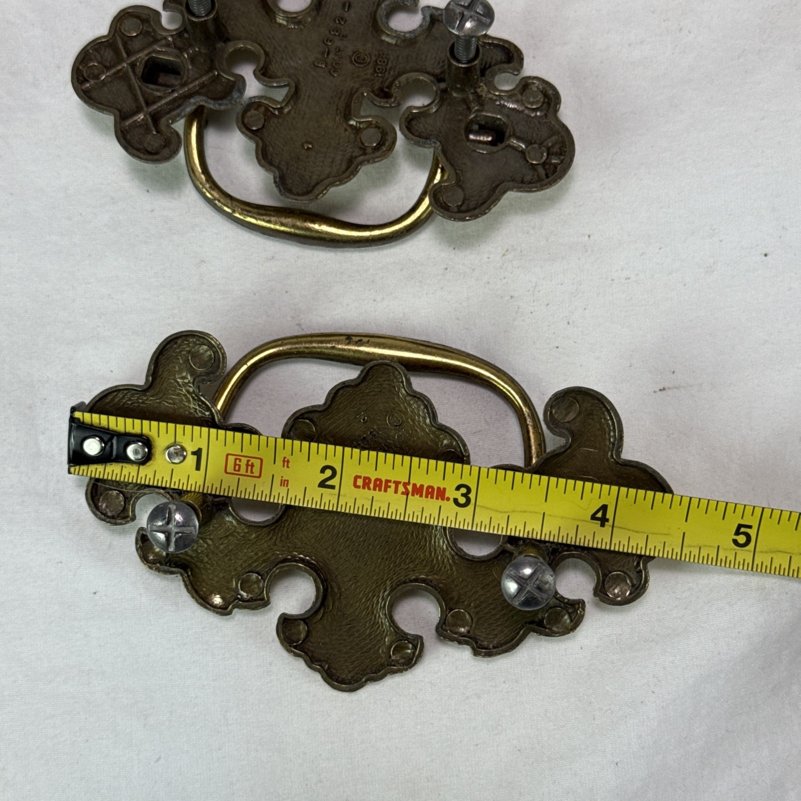 Chippendale Colonial Brass Antique Hardware Batwing Drawer Pulls Handles 6 Total