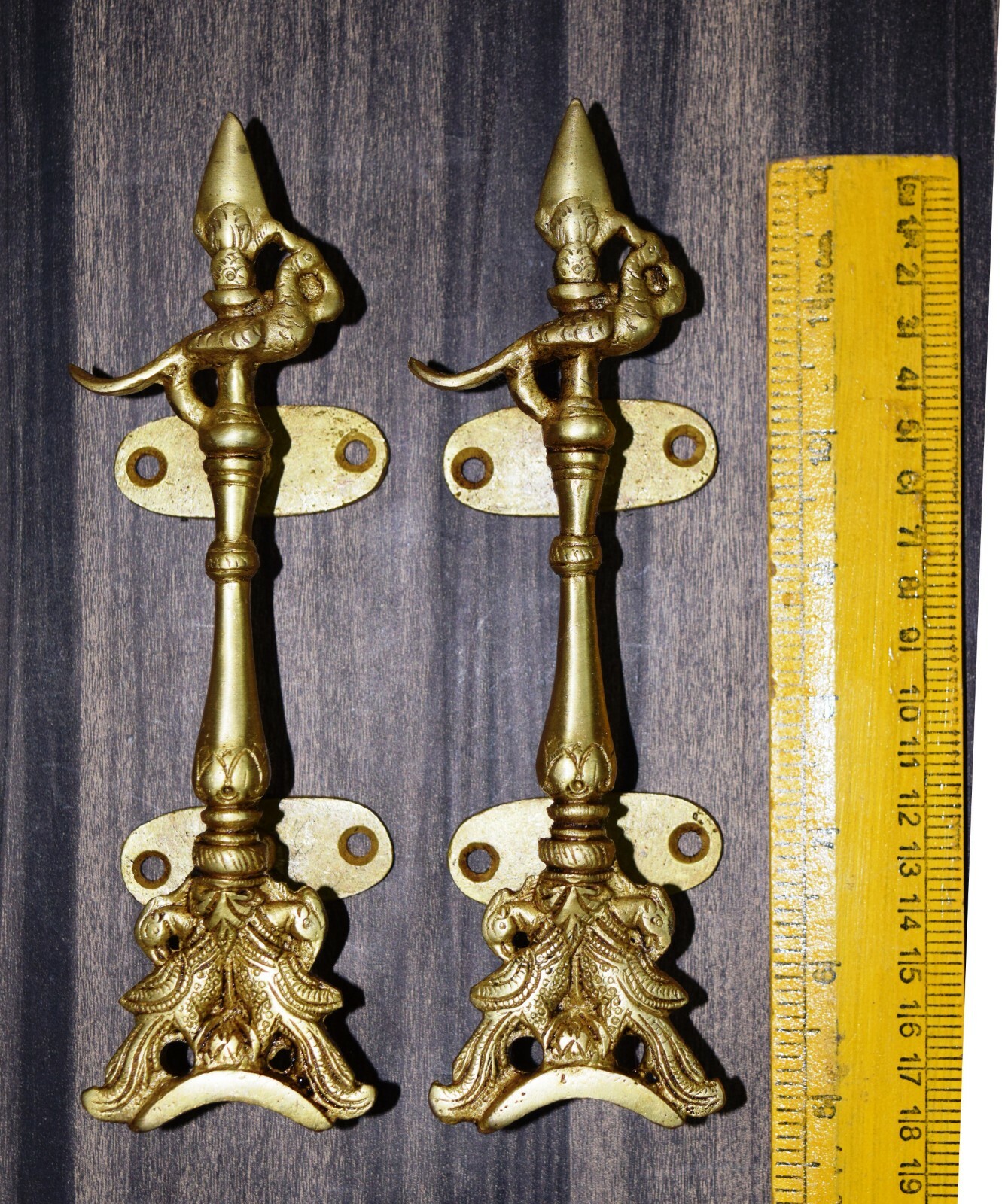 Brass Cockatoo Door Handle Pair Peafowl Bird Dresser Pull Oval Shape Base GTX