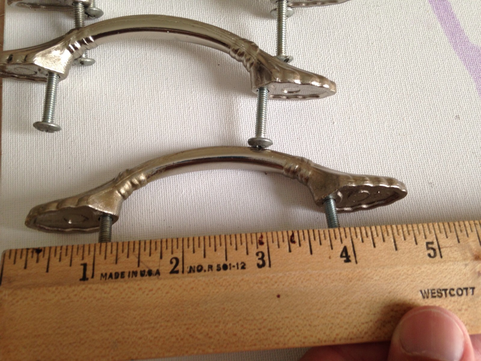 Vintag Art Deco Silver Tone Drawer Pulls Dresser Handle Set of 4 Pat No D355 839