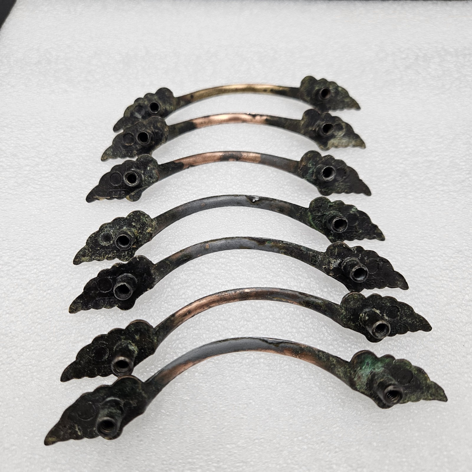 7 Drawer Handle Pulls, Victorian Ornate Scrolling, Brass, Copper & Black 3″