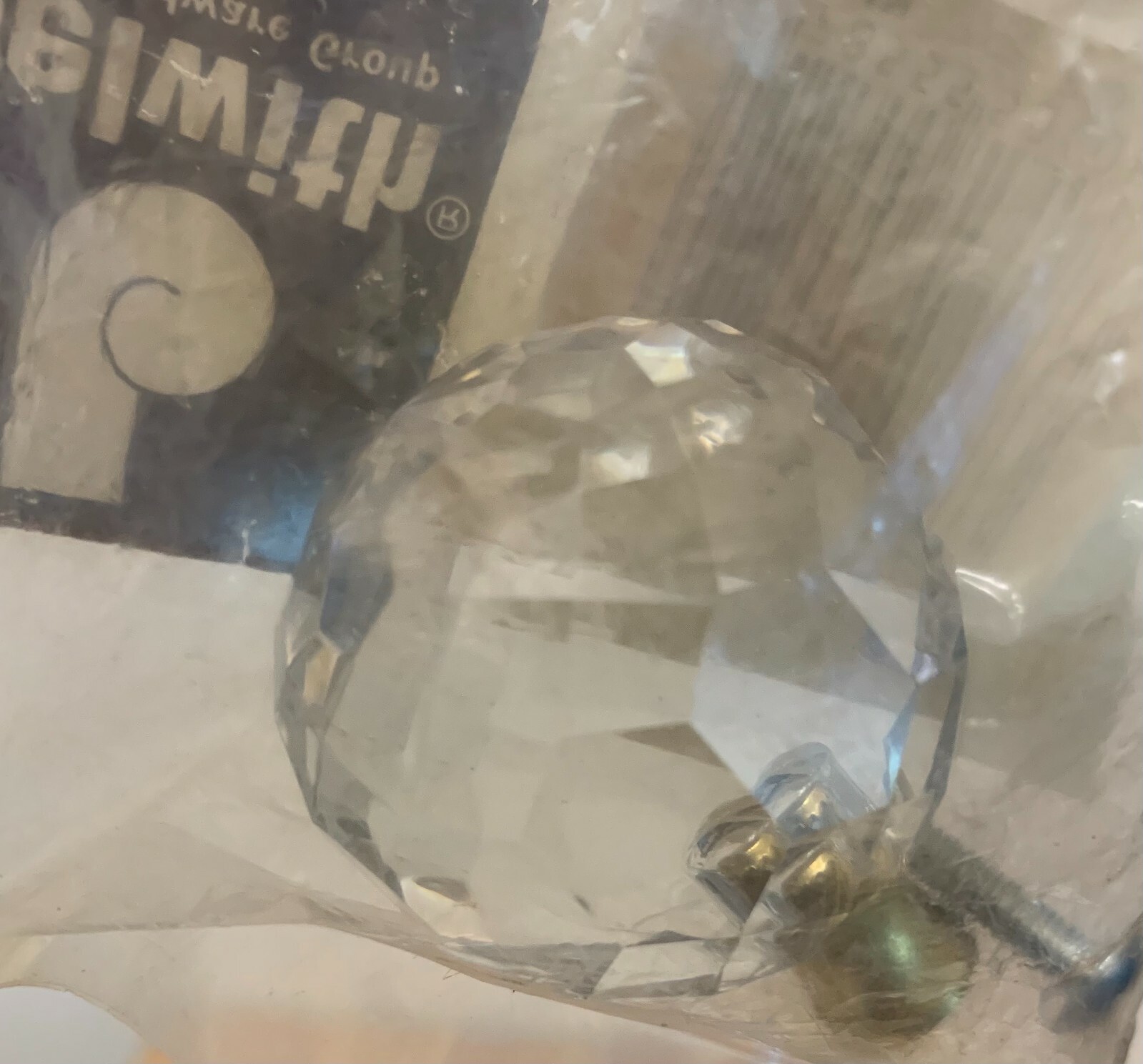 Vintage Belwith Crystal Acrylic Drawer knob faceted round clear brass sealed