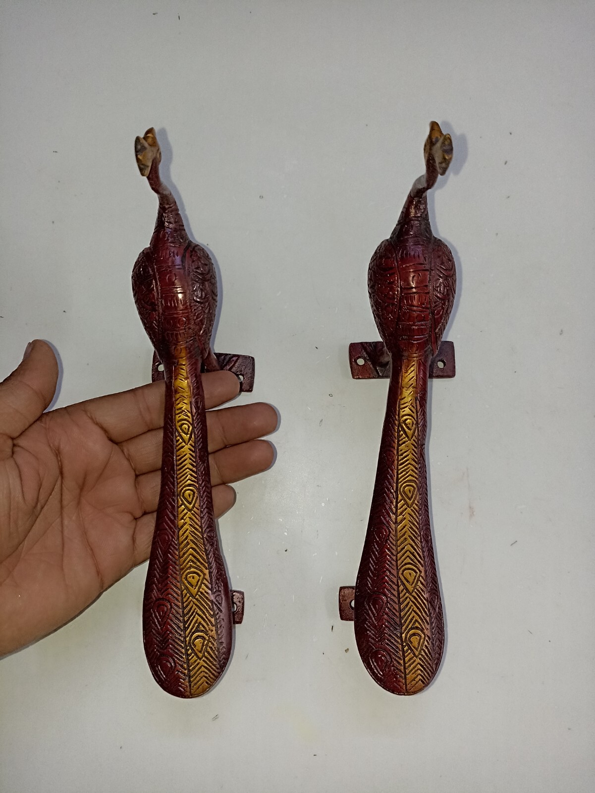Congo Bird Design Door Handle Pair Brass Peacock Door Pull Office Door Dec GTX