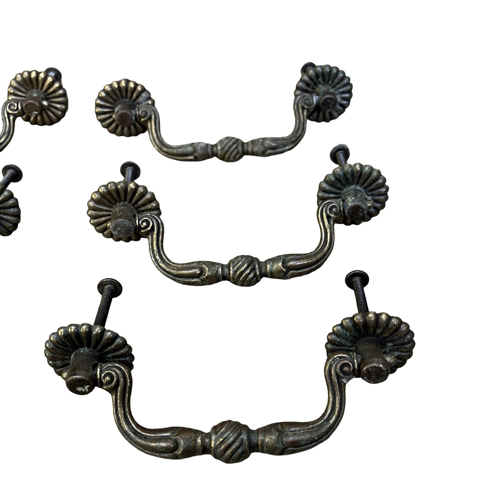 VTG YC Brass Bail Drop Drawer Pulls Rosette Set Of 6 Reclaimed Cabinet Handles