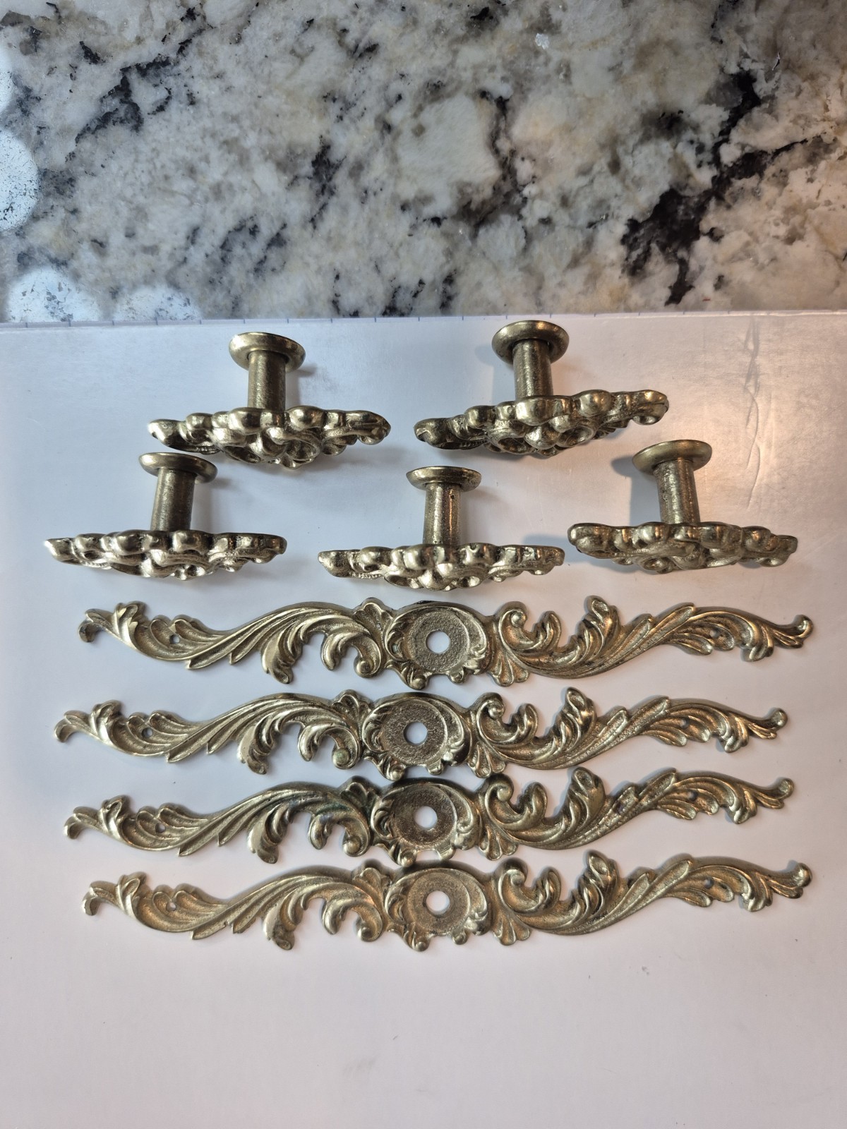 Pulls Antique Drawer Pulls 2 Piece Ornate Floral Knob Pull BRASS Backplate Lot 5