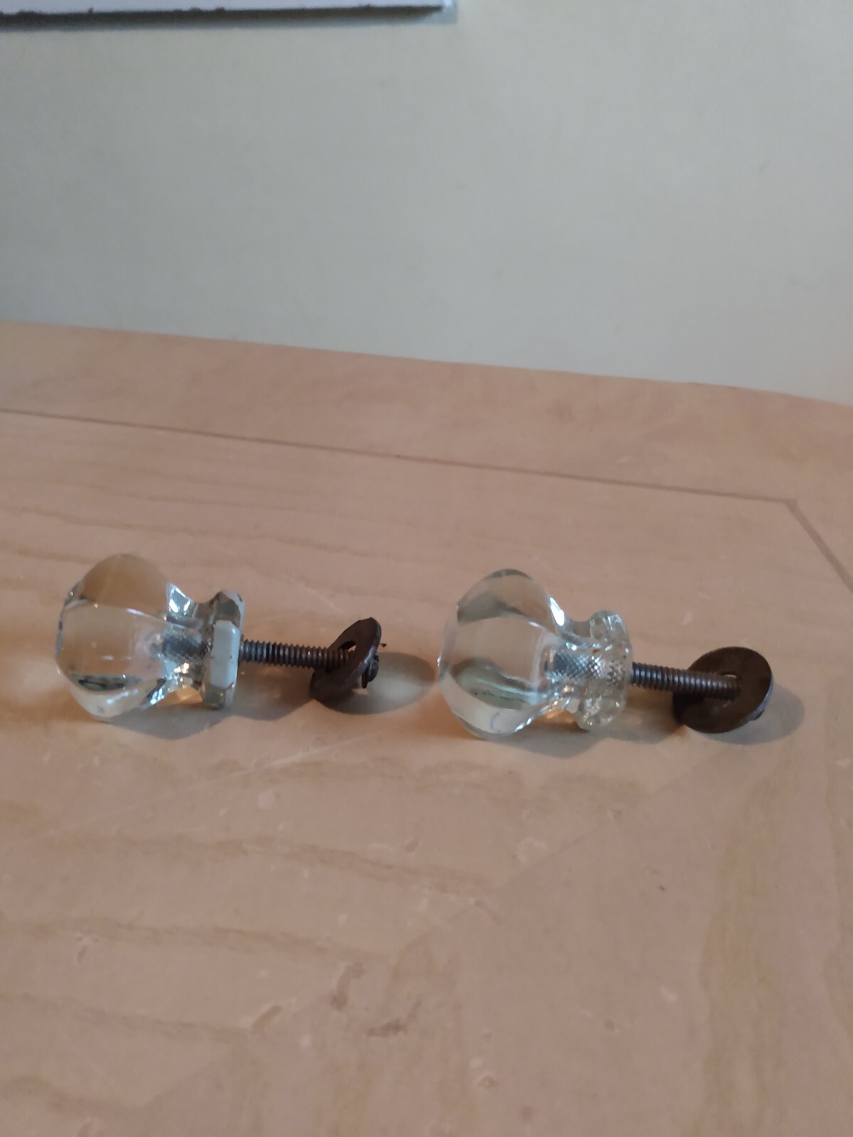 Vintage Glass Hexagon Draw Pulls Geometric Home Decor Architectural Salvage