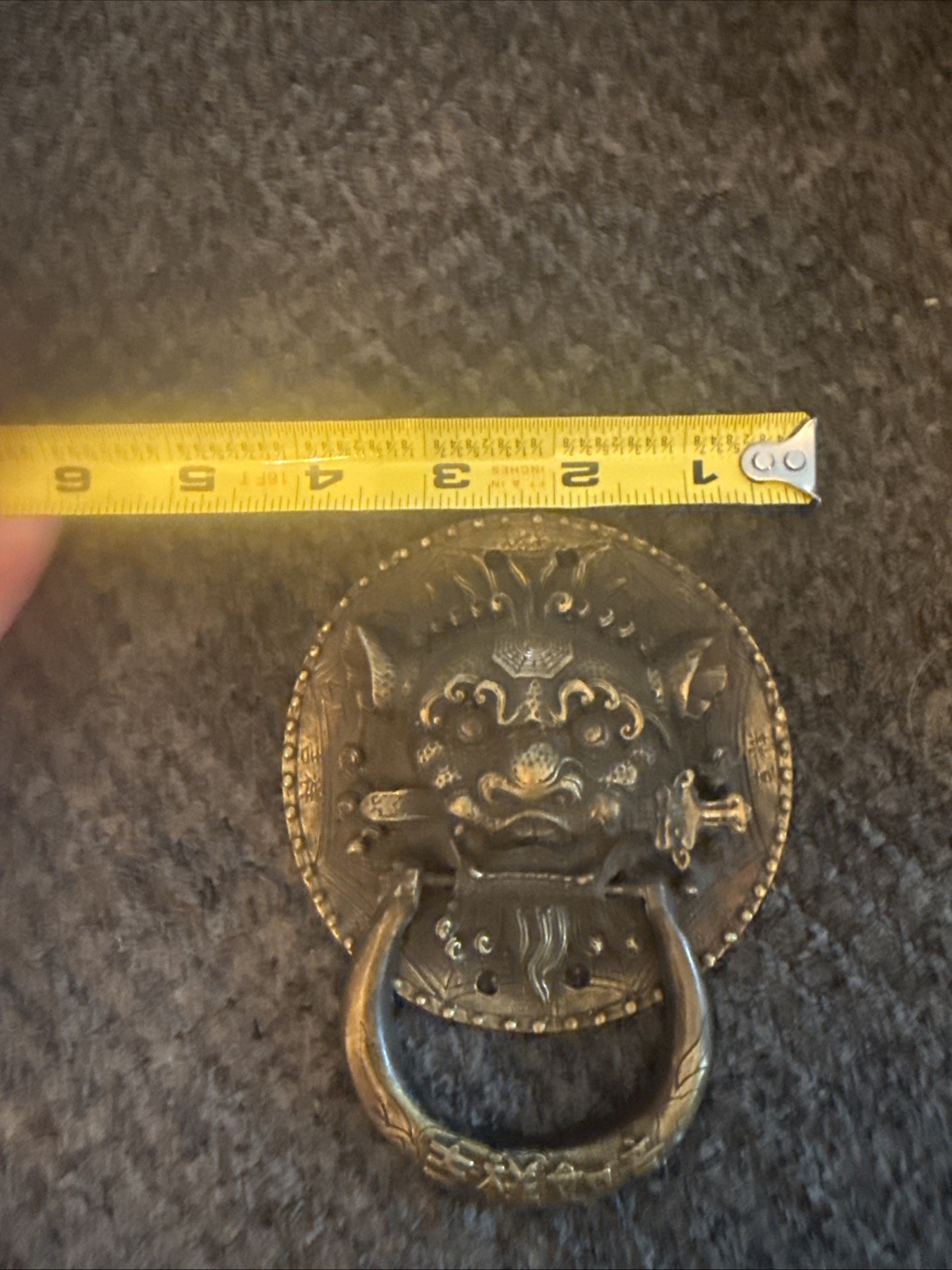 Chinese Foo Dog Lion Head Ring Pull 4” Brass Furniture Hardware Cabinet Chest